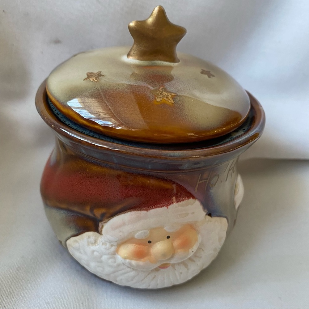 Christmas Pottery Santa Sugar Bowl Candy Or Trinket NWOT